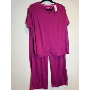 Midnight Carole Hochman Pajama Set Womens XL Magenta Pink Slub Knit ZMD95103